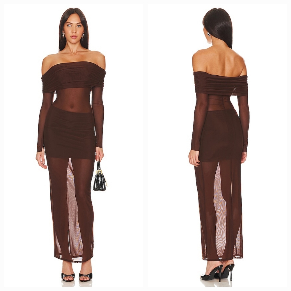 Lovers + Friends Brown Off-Shoulder Maxi Dress
